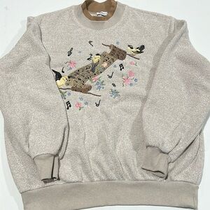Bon Worth - song bird, musical embroidered sweatshirt